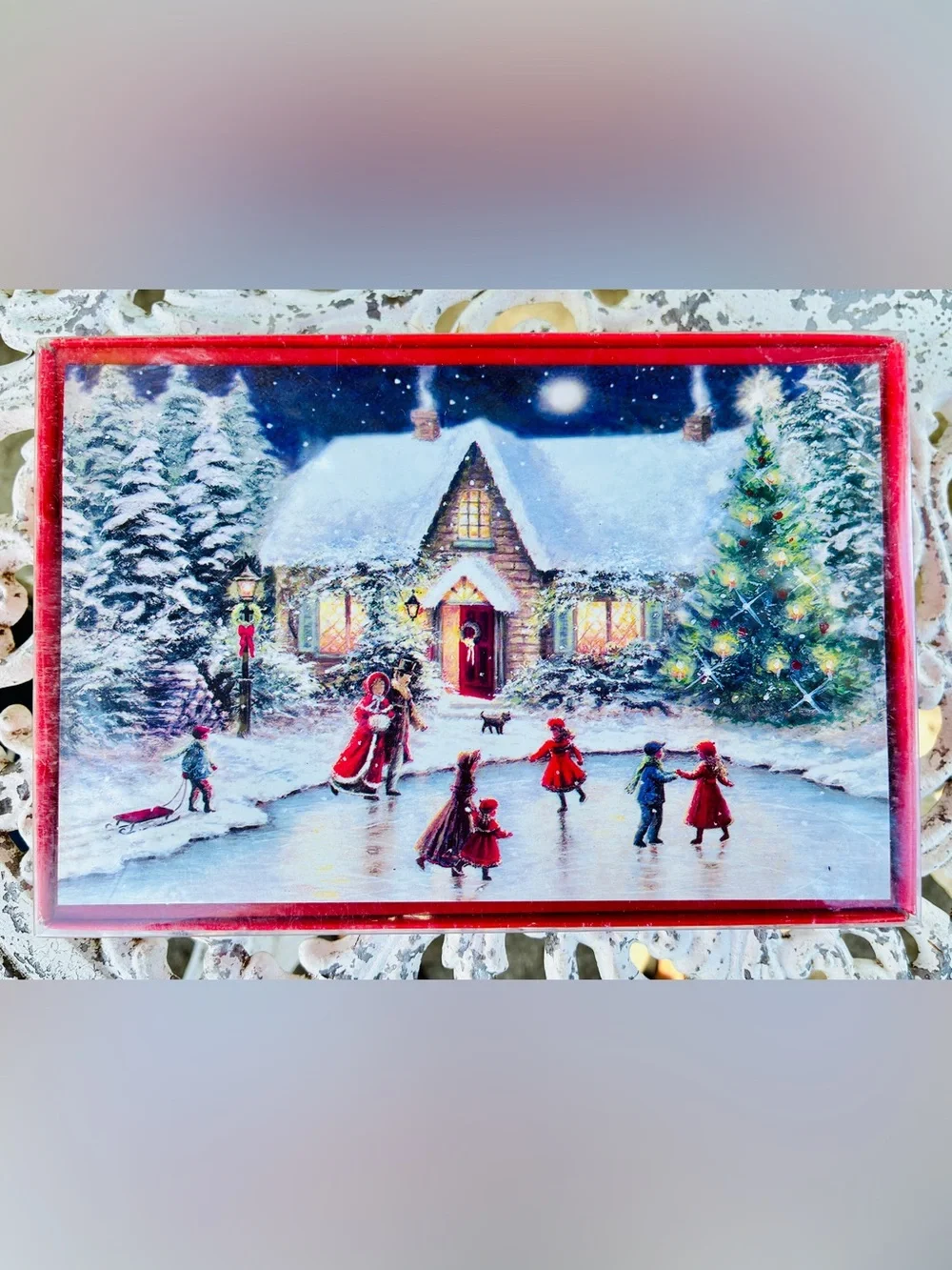 NWT Sealed American Greetings Christmas Cards 16 Ct Nicky Boehme Skaters Pond